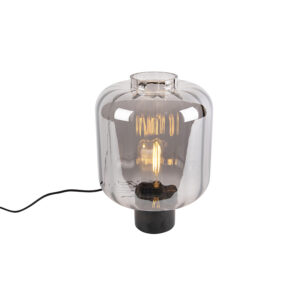 Dizajnová stolná lampa čierna s dymovým sklom - Qara