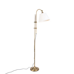 Klasická stojaca lampa bronzová s bielym tienidlom – Ashley
