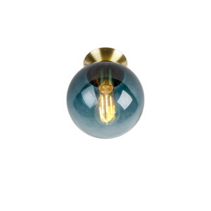 Stropná lampa v štýle art deco mosadz s oceánsky modrým sklom - Pallon