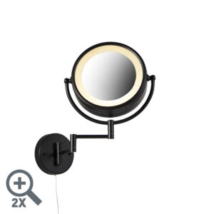 Dizajnové nástenné zrkadlo čierne vrátane LED nastaviteľného IP44 so sťahovacou šnúrou - Vicino