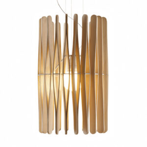 Fabbian Stick drevená závesná lampa valcovitá 43cm