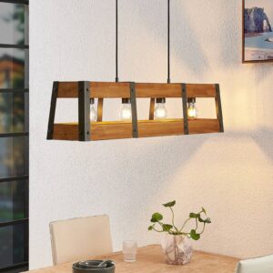 Lindby Gudula závesná lampa s dreveným tienidlom
