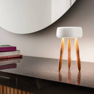 OLEV Drum dizajn. stolná lampa batéria drevo/biela
