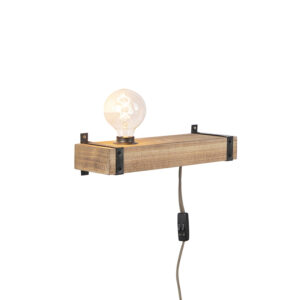 Priemyselná nástenná lampa drevená USB – Reena