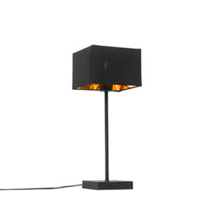 Moderná stolná lampa čierna látková tienidlo čierna so zlatou - VT 1