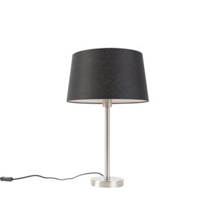 Moderná stolová lampa oceľ s čiernym tienidlom 35 cm - Simplo
