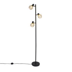 Dizajnová stojaca lampa čierna so zlatým nastaviteľným 3 svetlom – Mesh