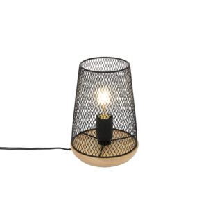 Dizajnová stolná lampa čierna s drevom - Bosk