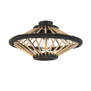 Orientálne stropné svietidlo bambusové s čiernym 46 cm – Evalin