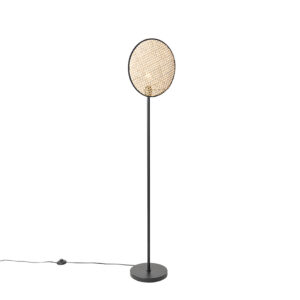 Vidiecka stojaca lampa čierna s ratanom 35 cm - Kata