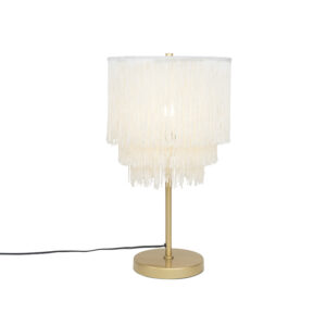 Orientálna stolná lampa zlaté krémové tienidlo s strapcami - Franxa