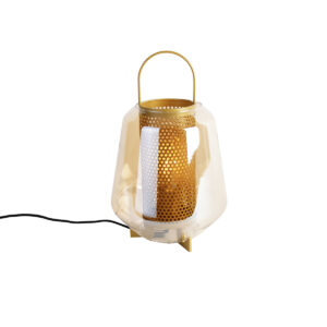 Stolná lampa Art Deco zlatá s jantárovým sklom 23 cm - Kevin