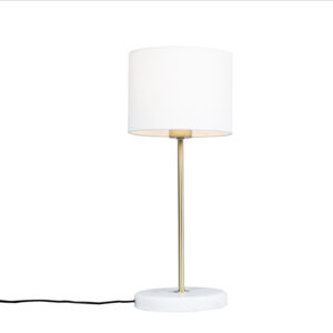 Mosadzná stolová lampa s bielym tienidlom 20 cm – Kaso