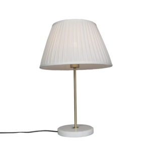 Retro stolná lampa mosadz s nariaseným tienidlom krémová 35 cm - Kaso