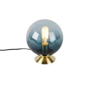 Art deco stolná lampa mosadz s modrým sklom - Pallon