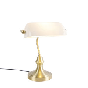 Klasická notárska lampa zlatá s opálovým sklom - Banker
