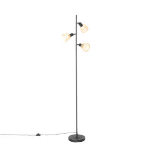 Orientálna stojaca lampa čierna s bambusovými 3 svetlami - Rayan