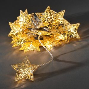 16-plameňová svetelná LED reťaz zlaté hviezdy