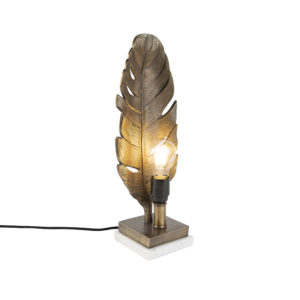Stolná lampa v štýle art deco bronzová s mramorovou základňou - Leaf