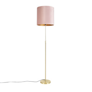 Stojacia lampa zlatá / mosadz s velúrovým odtieňom ružová 40/40 cm - Parte