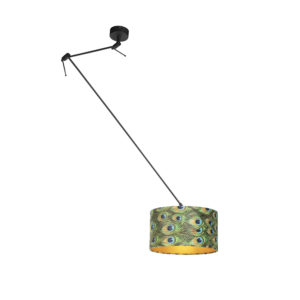 Závesná lampa s velúrovým tienidlom páv so zlatom 35 cm - Blitz I čierna