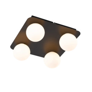 Moderné kúpeľňové stropné svietidlo čierne hranaté 4-svetlo - Cederic