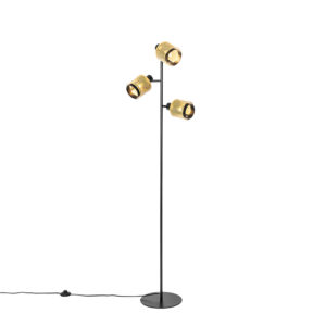 Priemyselná stojaca lampa čierna so zlatými 3 svetlami – Kayden