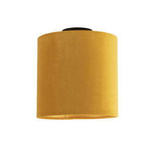 Stropné svietidlo s velúrovým odtieňom okrové so zlatom 25 cm – čierna Combi
