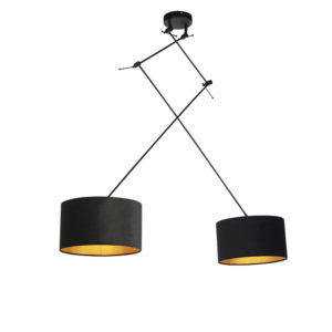 Závesná lampa so zamatovými odtieňmi čierna so zlatou 35 cm – Blitz II čierna
