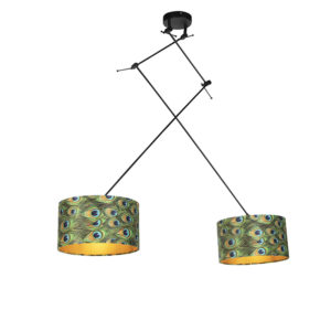Závesná lampa so zamatovými odtieňmi páv so zlatom 35 cm – Blitz II čierna