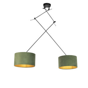 Závesná lampa so zamatovými odtieňmi zelenej so zlatou 35 cm – Blitz II čierna