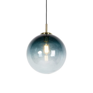 Art deco závesná lampa mosadz s oceánsky modrým sklom 33 cm – Pallon