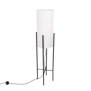 Dizajnová stojaca lampa čierna ľanová tienidlo biela - Rich