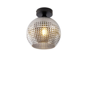 Stropné svietidlo Art Deco čierne s dymovým sklom - Sphere