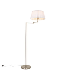 Oceľová stojaca lampa s bielym skladaným tienidlom a nastaviteľným ramenom - Ladas Deluxe