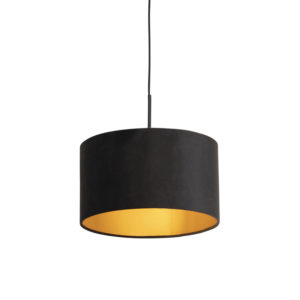 Závesné svietidlo s velúrovým tienidlom čierne so zlatým 35 cm - Combi
