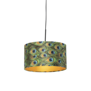 Závesná lampa s velúrovým tienidlom páv so zlatom 35 cm - Combi