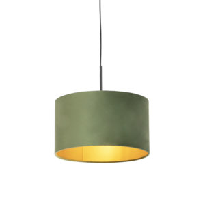 Závesné svietidlo s velúrovým odtieňom zelené so zlatým 35 cm - Combi