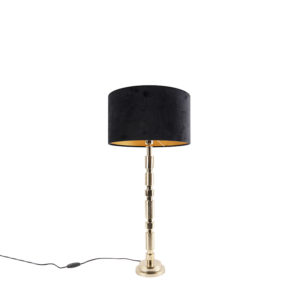 Stolová lampa v štýle art deco zlatá so zamatovým odtieňom čierna 35 cm - Torre
