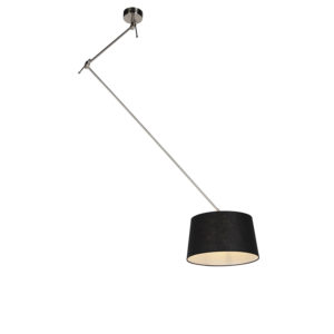 Závesná lampa s ľanovým tienidlom čierna 35 cm – oceľ Blitz I