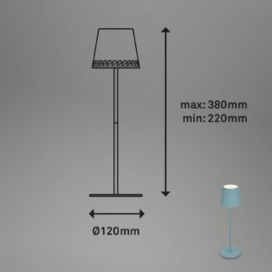 Stolová LED lampa Kiki s batériou 3 000K modrosivá