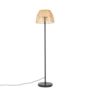 Vidiecka stojaca lampa čierna s bambusom vrátane LED - Kaiser