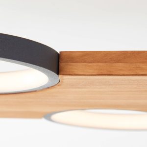 Stropné LED svetlo Cheesy z dreva, 4-plameňové