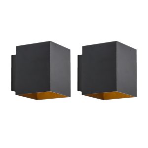 Sada 2 ks dizajnových nástenných svietidiel čierno-zlaté štvorcové - Sola