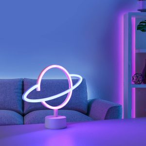 Stolová LED lampa Neon Saturn napájanie na batérie