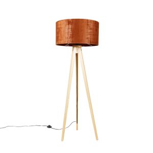 Stojacia lampa drevená s látkovým tienidlom oranžová 50 cm - Statív Classic