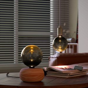 Calex Round Wood stolová lampa z dreva