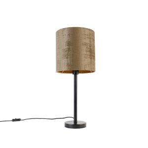Moderná stolná lampa čierna s hnedým tienidlom 25 cm - Simplo