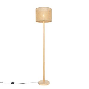 Vidiecka stojaca lampa drevená s ľanovým tienidlom natural 32 cm - Mels