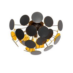 Dizajnové stropné svietidlo čierne so zlatým 54cm 3-svetlo - Cerchio